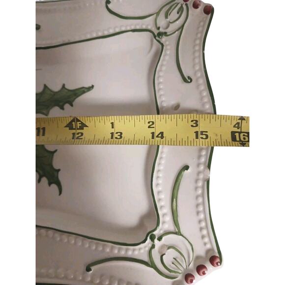 RCCL Christmas Tray 15" White Green HOLLY Hand Painted Glazed Ceramic PORTUGAL - Picture 11 of 14